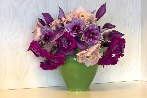 Bouquet of pink and purple peonies. Artificial flowers made of s — Stock Photo, Image