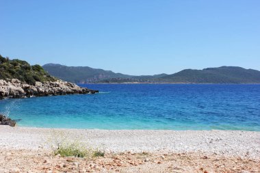 Mavi sakin Akdeniz deniz ve dağ. Doku backgr için