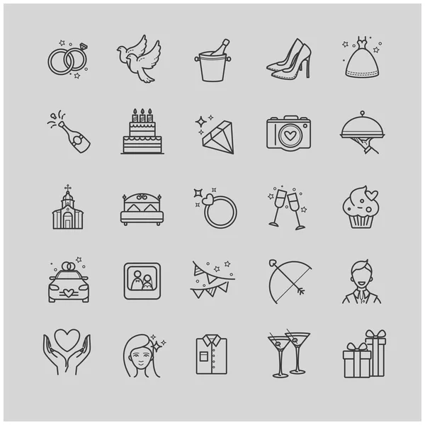 Outline icons - wedding, love set — Stock Vector