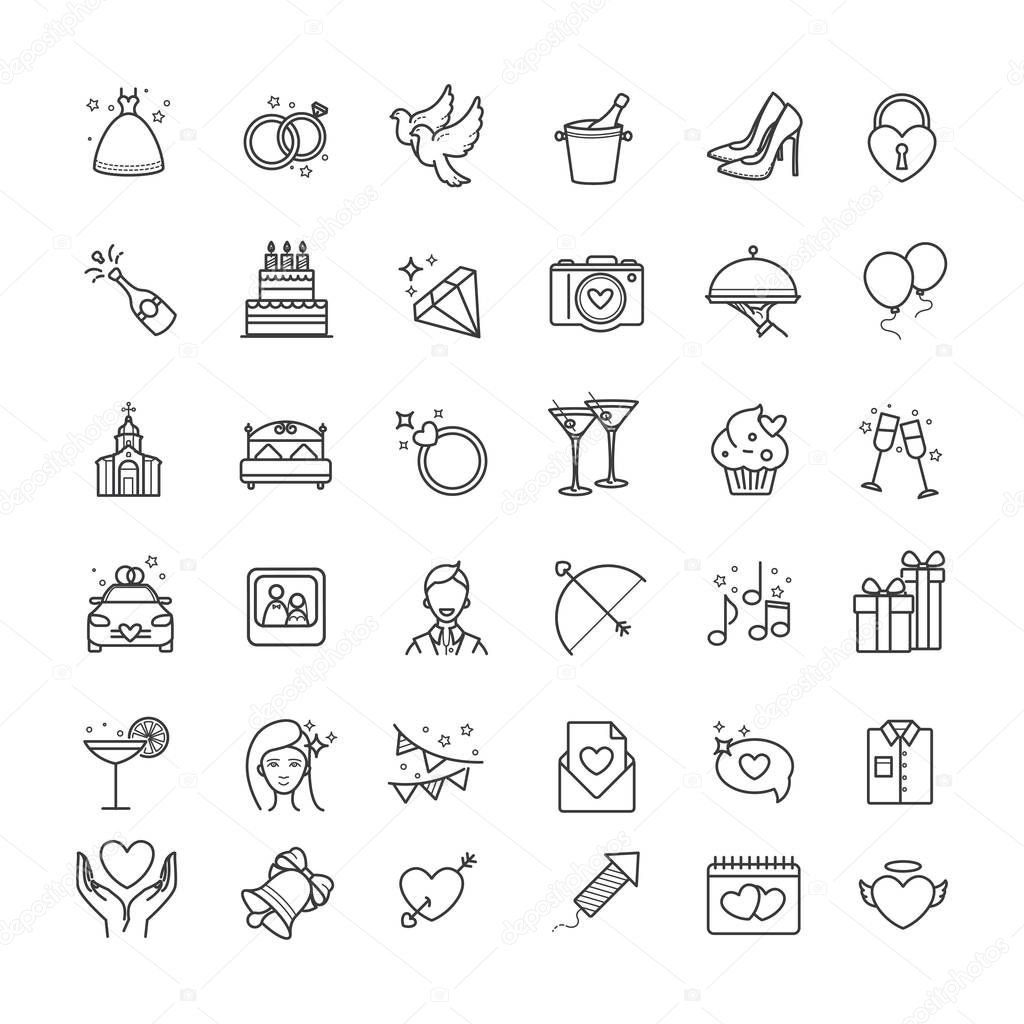 Outline set- wedding, love vector icons