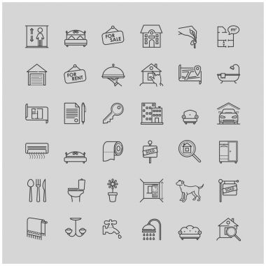 Gayrimenkul ile ilgili vektör hat Icons set