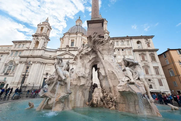 Roma Italia Octubre 2018 Fuente Los Cuatro Ríos Con Obelisco — Foto de Stock