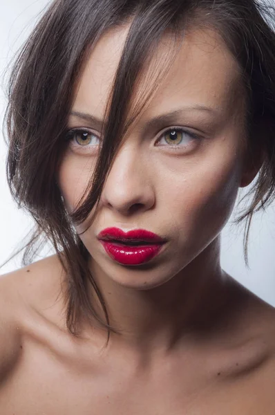 Porträt Schönheit Frauen Mit Rotem Lippenstift — Stockfoto
