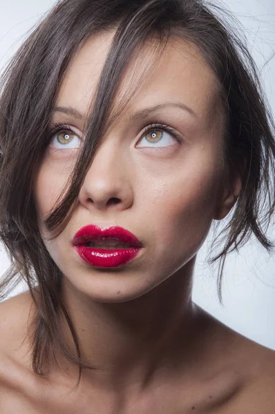 Porträt Schönheit Frauen Mit Rotem Lippenstift — Stockfoto