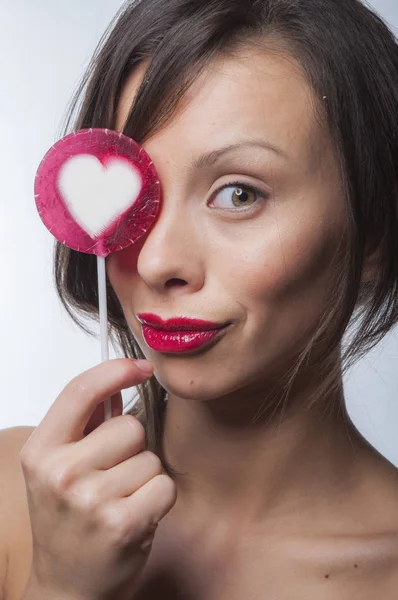 Portrait Girl Lollipop Stock Picture