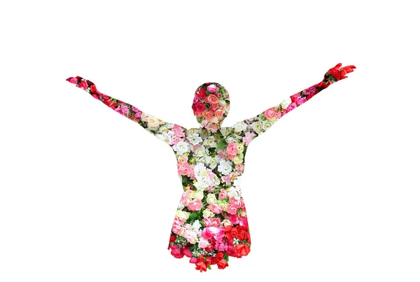 Female and Roses flower in double exposure on white background — Stock Photo, Image