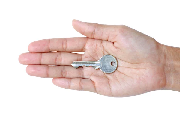 Schlüssel in Frauenhand isoliert auf weißem Hintergrund — Stockfoto