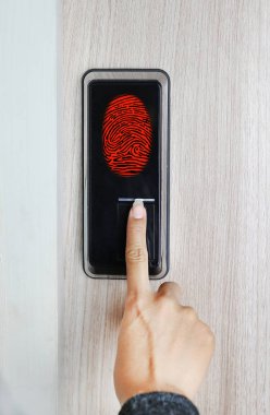 Fingerprint used as an identification method on a door lock. Digital illustration. clipart