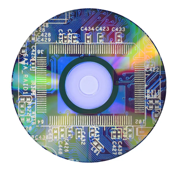 Disk Dvd nebo Cd s pozadím obvodu elektroniky. — Stock fotografie