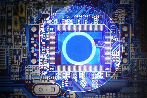 Disk DVD or CD with electronics circuit background. — Stock Photo, Image