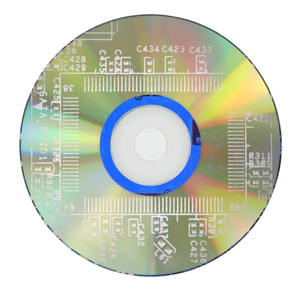 Disk DVD oder CD mit Elektronik-Schaltkreis Hintergrund. — Stockfoto