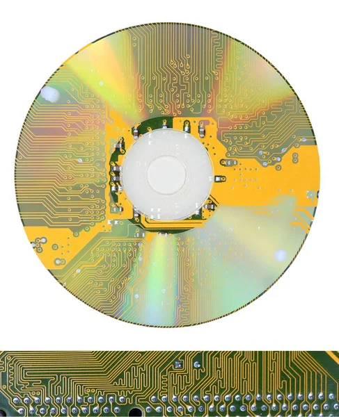 Disk DVD or CD with electronics circuit background. — Stock Photo, Image