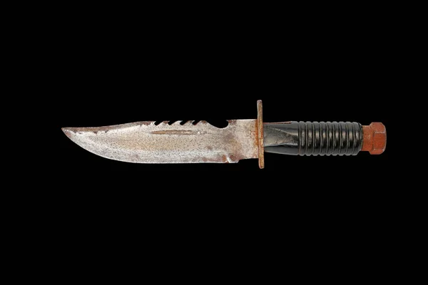 Παλιό μαχαίρι με μαύρο καουτσούκ λαβή απομονώνονται σε ένα μαύρο φόντο — Φωτογραφία Αρχείου