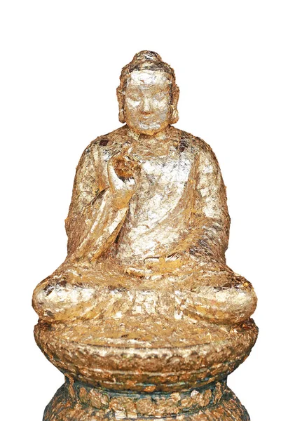 Beyaz arka plan üzerinde izole altın buddha heykeli oturma. — Stok fotoğraf