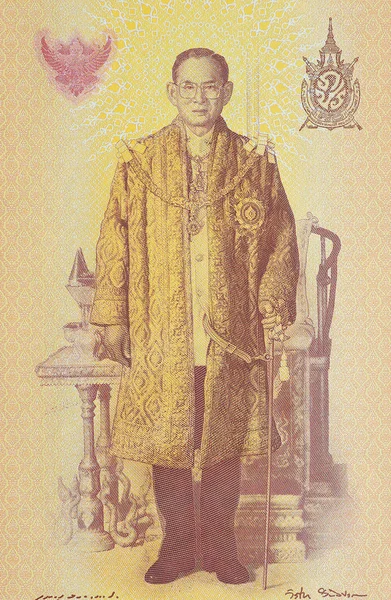 Image rapprochée du roi thaïlandais Bhumibol Adulyadej sur billet . — Photo