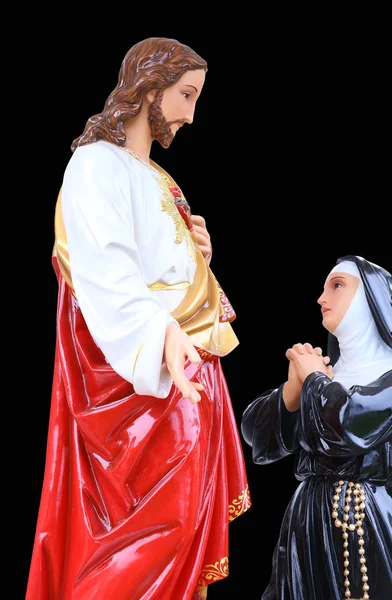 Jézus Krisztus és Mária szobra. Szent szív. A kereszténység szimbóluma. — Stock Fotó