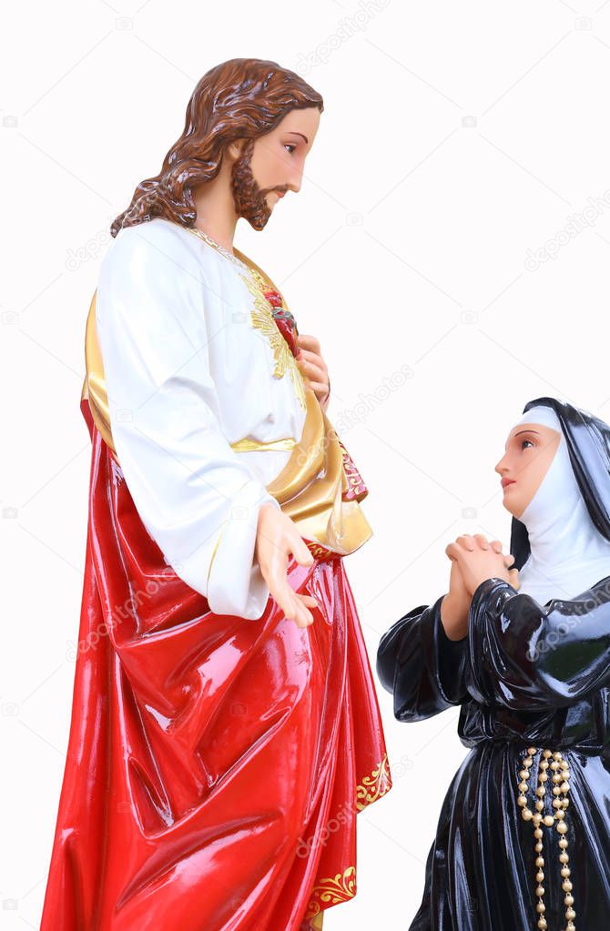 Statue of Jesus Christ and mary. Sacred Heart. Christianity symbol.