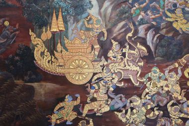 Geleneksel Tay resim sanatı Tapınağı Duvar ekranda Ramayana hikayesi