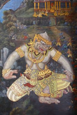 Geleneksel Tay resim sanatı Tapınağı Duvar ekranda Ramayana hikayesi