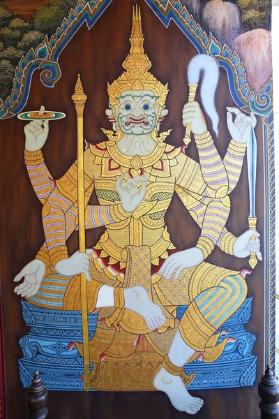 ディスプレイ上の寺院の壁のラーマーヤナ物語についてはタイの伝統的な絵画芸術 — ストック写真