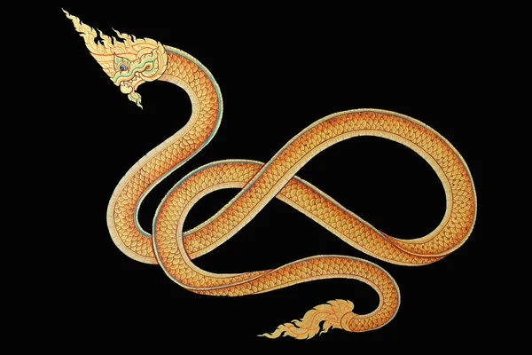 King of Naga, Thai Dragon, Image on wall of temple in thailand isolated on black background — Stock Photo, Image