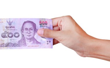 Beş yüz banyo Tay para veren el.