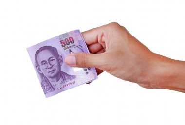 Beş yüz banyo Tay para veren el.