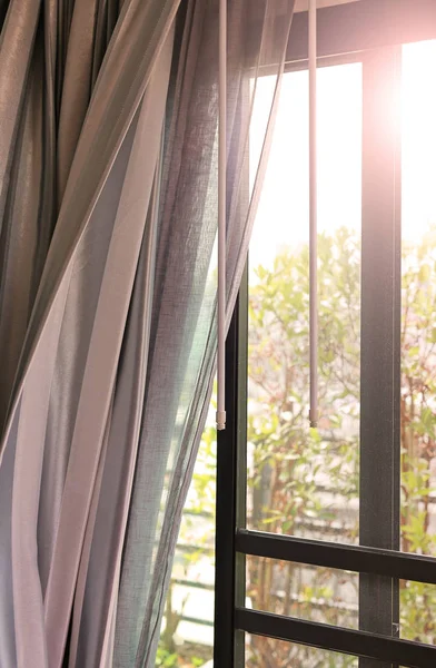 Door and Gray curtain living room — Stock Photo, Image