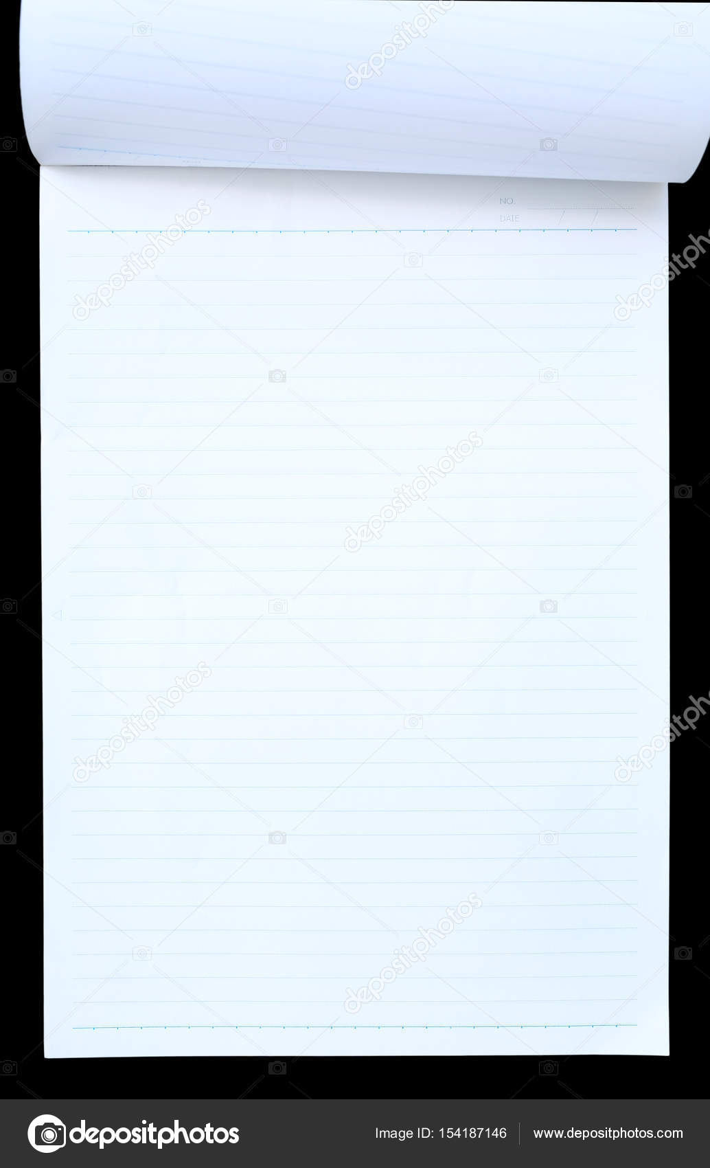 blue lined paper isolated on black background stock photo