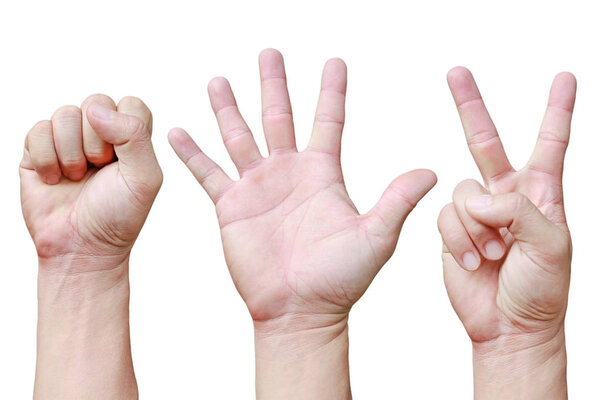 Close-up Rock ,Paper ,Scissors - hands isolated on white background.