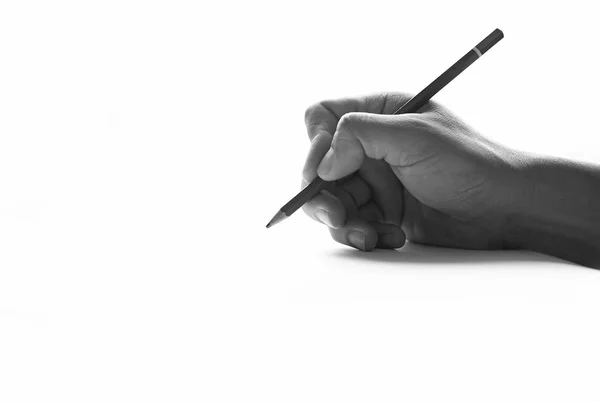 在阴影在黑色和白色基调用铅笔在纸艺术上的手. — 图库照片