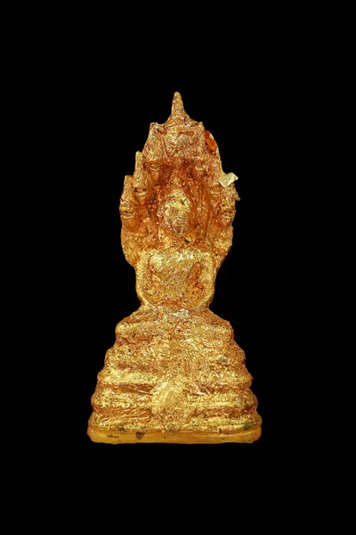 Golden Nakprok Buddha isolado em fundo preto — Fotografia de Stock