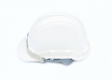 Beyaz arka plan üzerinde beyaz emniyet kask İnşaat