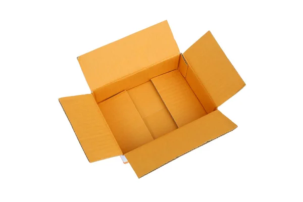 Open empty carton corrugated cardboard box isolated on white — Stock Photo, Image