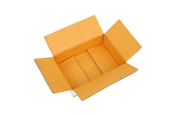 Carton vide ouvert carton ondulé boîte isolée sur blanc — Photo