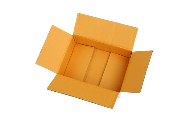 Caixa de papelão ondulado caixa vazia aberta isolada em branco — Fotografia de Stock