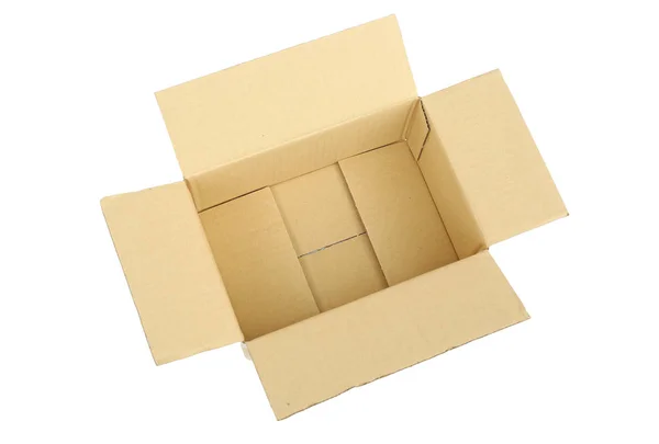 Відкрита картонна коробка ізольована на білому тлі — стокове фото