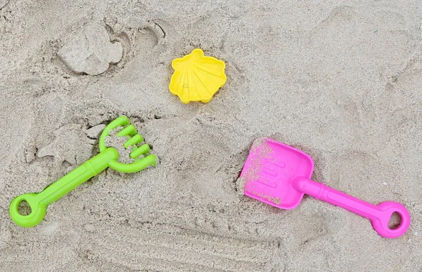 ツールと動物ブロック砂がビーチを形成 — ストック写真