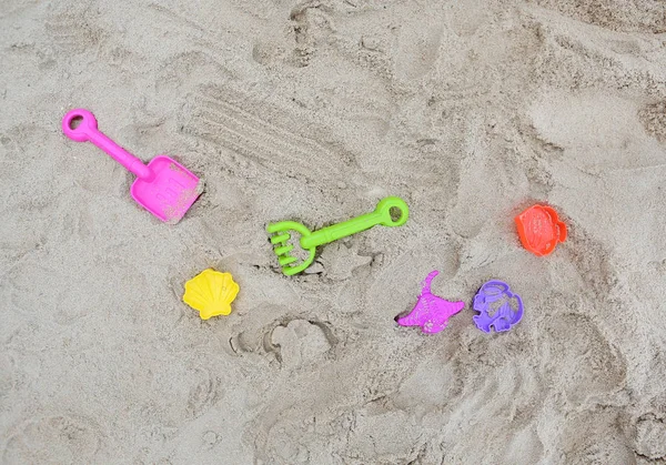 Narzędzia i piasku zwierząt bloku formowania na plaży — Zdjęcie stockowe