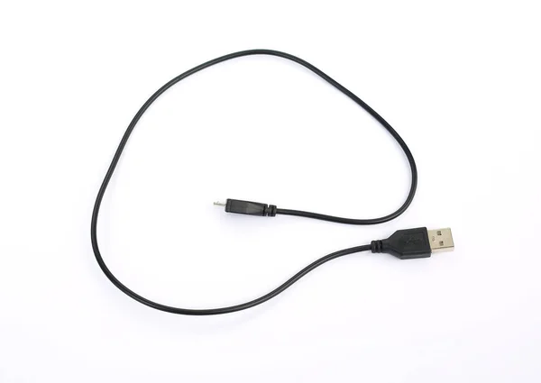 Kabelový konektor micro-USB na USB na bílém pozadí — Stock fotografie