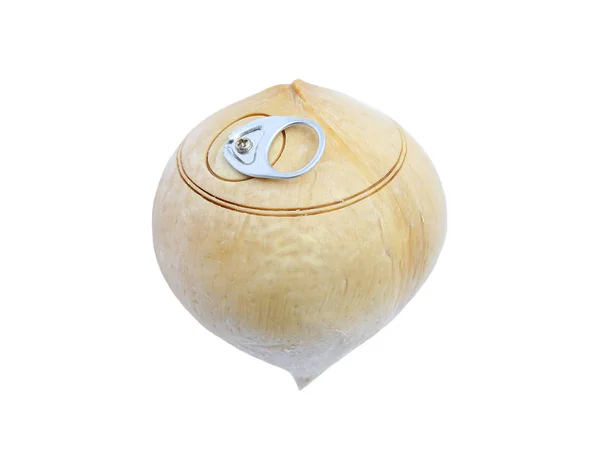 Свежий кокос изолирован на белом с помощью открытого инструмента сверху — стоковое фото