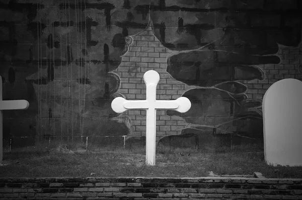 Fundo de pedra cruz, tom preto e branco — Fotografia de Stock