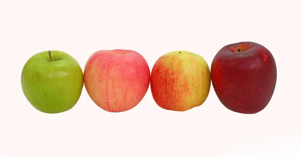 A variety of apples in a row on white background — Stock Photo, Image