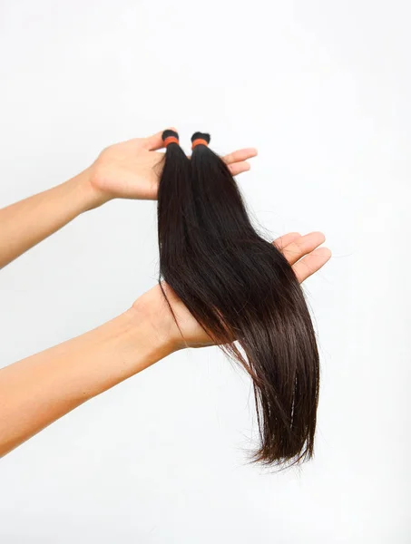 Donate hair to cancer patient white background isolated — Stock Photo, Image