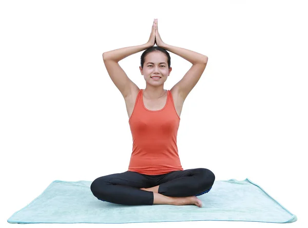 Asiatka mladá žena, která dělá cvičení jógy izolovaných na bílém pozadí — Stock fotografie