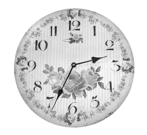 Horloge vintage sur fond blanc, style noir et blanc — Photo