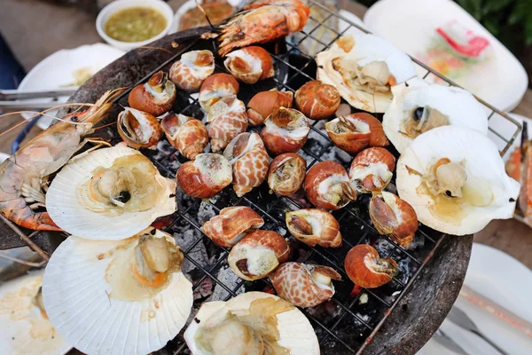 Seafood barbecue on charcoal stove