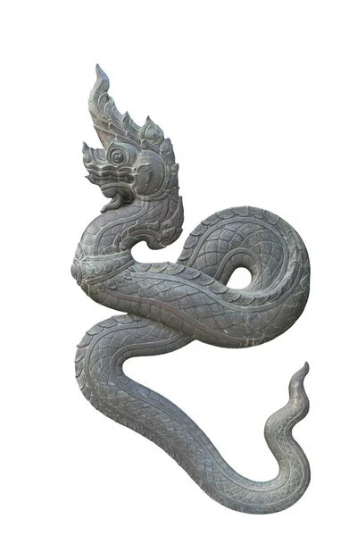 Estatua de dragón tailandés de latón aislado en el fondo blanco —  Fotos de Stock