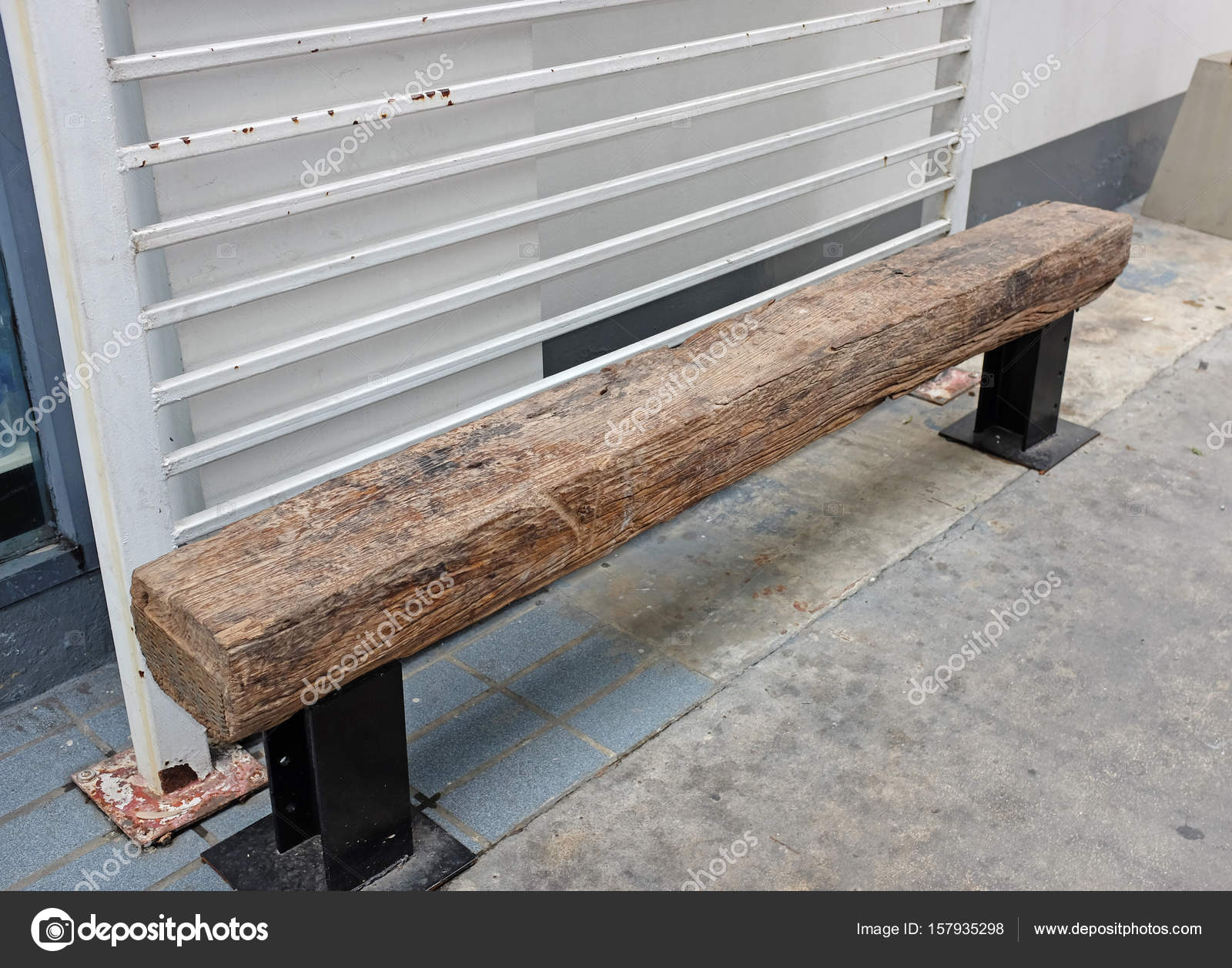 Long Wooden Bench Stock Photo