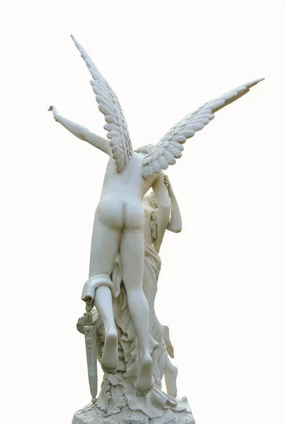 Scultura di un angelo e una donna isolati su sfondo bianco — Foto Stock